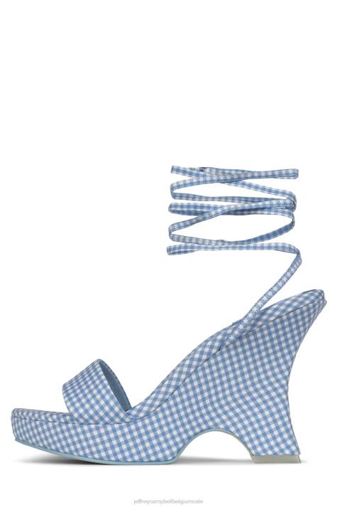 vrouwen Jeffrey Campbell oraura blauw geruit V2LZ1194 platform sandaal