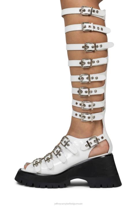 vrouwen Jeffrey Campbell post-punk wit gekreukt patent V2LZ242 platform sandaal