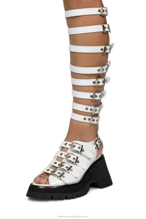 vrouwen Jeffrey Campbell post-punk wit gekreukt patent V2LZ242 platform sandaal