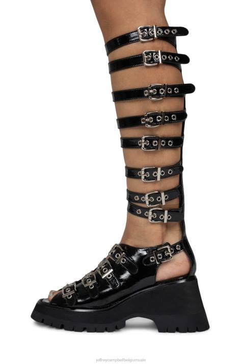 vrouwen Jeffrey Campbell post-punk zwart gekreukt patent V2LZ243 platform sandaal