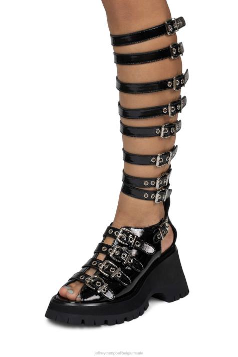 vrouwen Jeffrey Campbell post-punk zwart gekreukt patent V2LZ243 platform sandaal