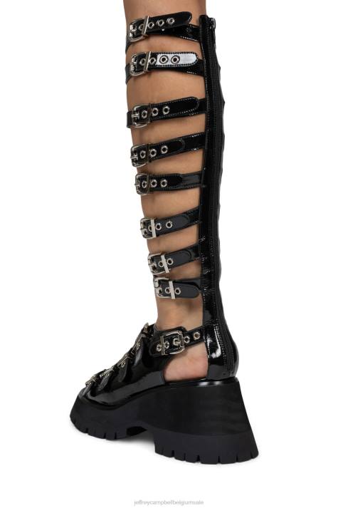 vrouwen Jeffrey Campbell post-punk zwart gekreukt patent V2LZ243 platform sandaal