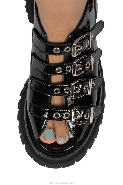 vrouwen Jeffrey Campbell post-punk zwart gekreukt patent V2LZ243 platform sandaal