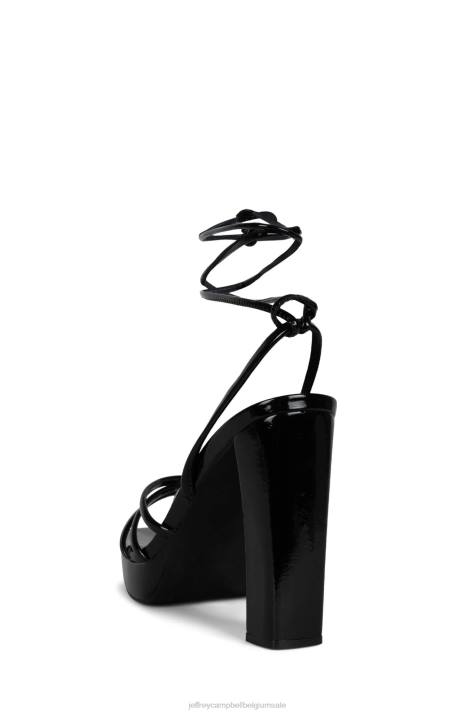 vrouwen Jeffrey Campbell presecco zwart gekreukt patent V2LZ1052 platform sandaal