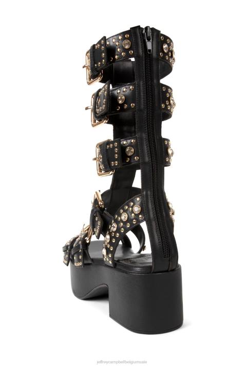 vrouwen Jeffrey Campbell ramonen zwart goud V2LZ215 platform sandaal