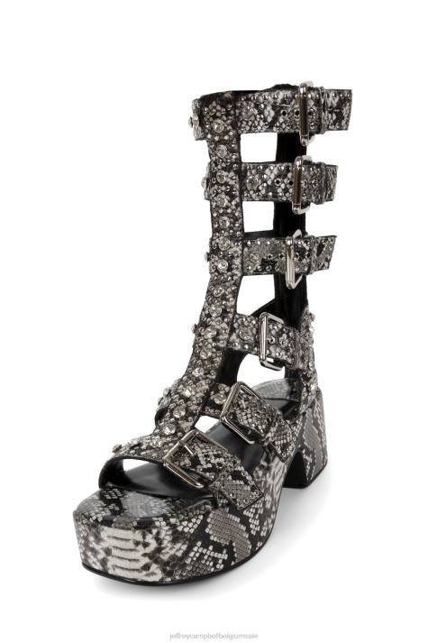 vrouwen Jeffrey Campbell ramonen zwart witte slang zilver V2LZ216 platform sandaal