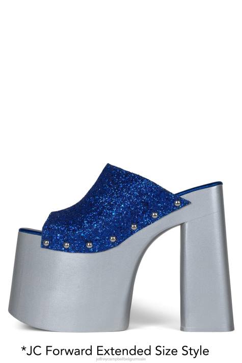 vrouwen Jeffrey Campbell rocknrolln blauw glitter zilver V2LZ1223 platform sandaal