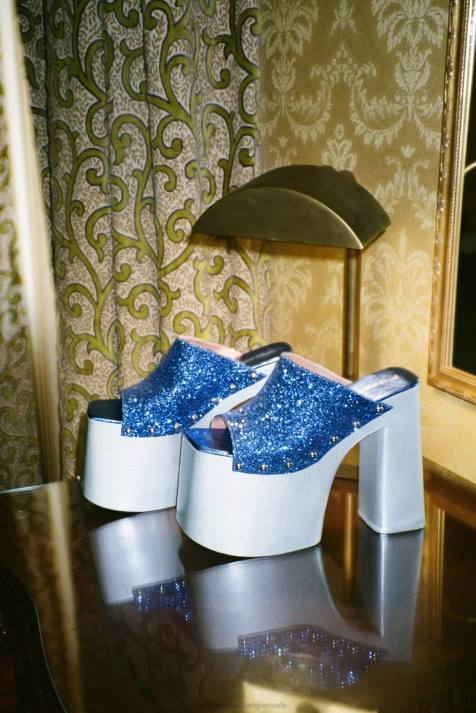 vrouwen Jeffrey Campbell rocknrolln blauw glitter zilver V2LZ1223 platform sandaal