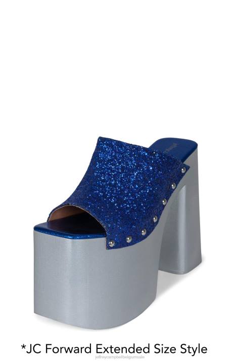 vrouwen Jeffrey Campbell rocknrolln blauw glitter zilver V2LZ1223 platform sandaal