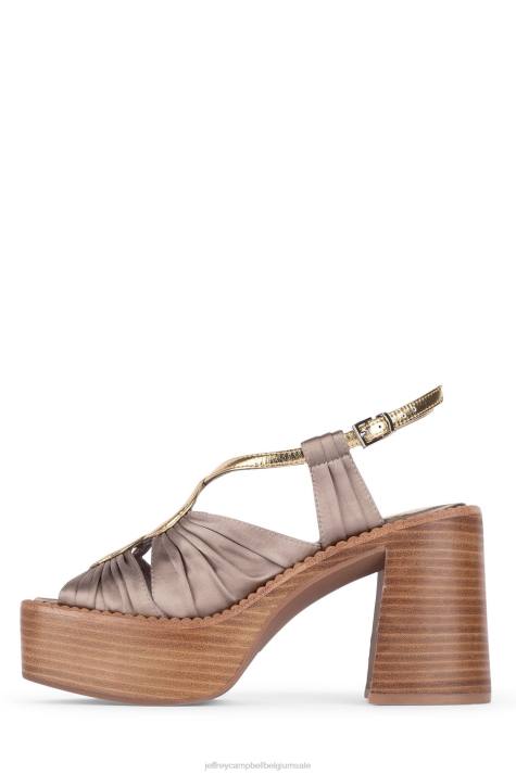 vrouwen Jeffrey Campbell rockshow taupe satijn goud V2LZ1161 platform sandaal