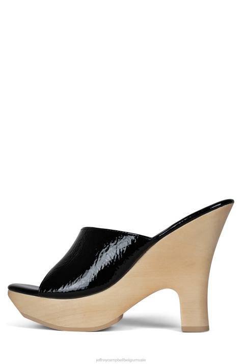 vrouwen Jeffrey Campbell roxi zwart gekreukt patent V2LZ1128 platform sandaal