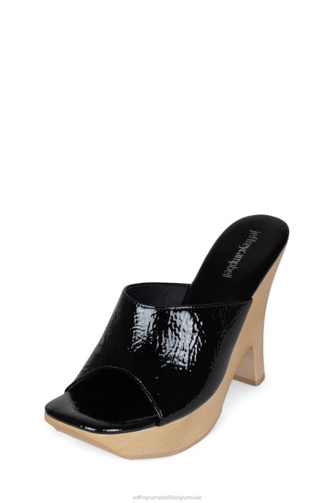 vrouwen Jeffrey Campbell roxi zwart gekreukt patent V2LZ1128 platform sandaal