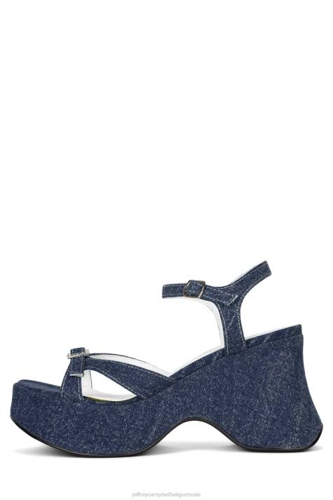 vrouwen Jeffrey Campbell terugslag donkerblauw denim zilver V2LZ250 platform sandaal