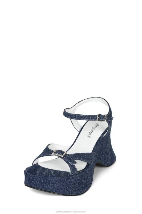 vrouwen Jeffrey Campbell terugslag donkerblauw denim zilver V2LZ250 platform sandaal
