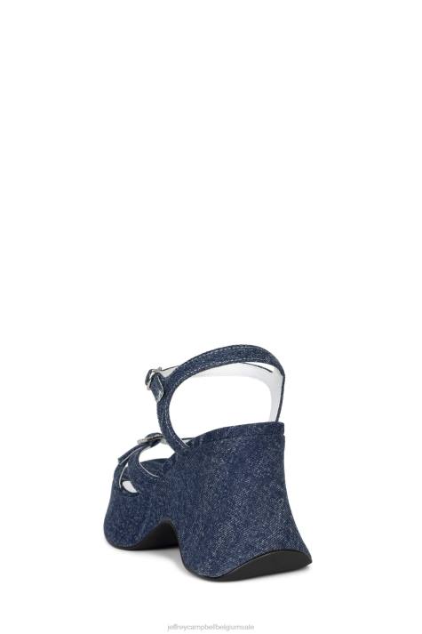 vrouwen Jeffrey Campbell terugslag donkerblauw denim zilver V2LZ250 platform sandaal