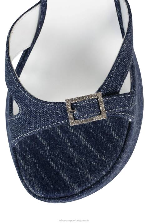 vrouwen Jeffrey Campbell terugslag donkerblauw denim zilver V2LZ250 platform sandaal