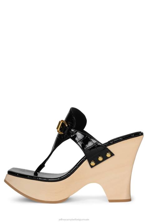 vrouwen Jeffrey Campbell vaag zwart croco goud V2LZ974 platform sandaal