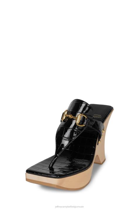 vrouwen Jeffrey Campbell vaag zwart croco goud V2LZ974 platform sandaal