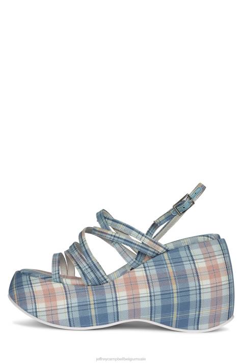 vrouwen Jeffrey Campbell vibez blauwe plaid V2LZ1121 platform sandaal