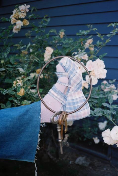 vrouwen Jeffrey Campbell vibez blauwe plaid V2LZ1121 platform sandaal