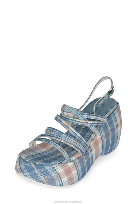 vrouwen Jeffrey Campbell vibez blauwe plaid V2LZ1121 platform sandaal