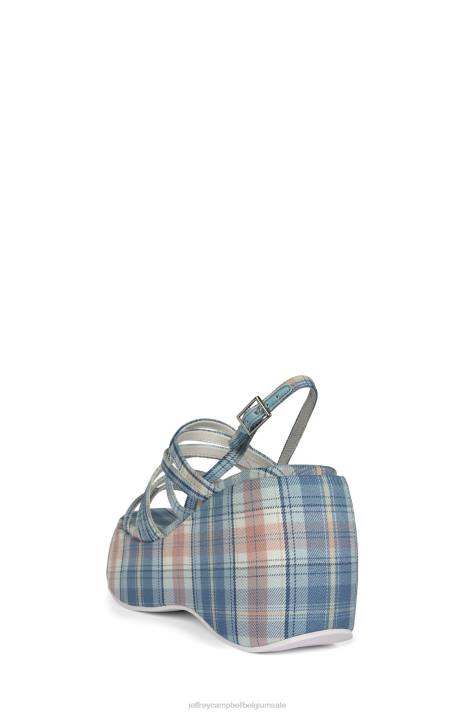 vrouwen Jeffrey Campbell vibez blauwe plaid V2LZ1121 platform sandaal