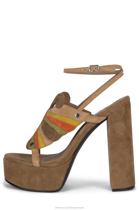 vrouwen Jeffrey Campbell vorsten bruin geel suède combo V2LZ1014 platform sandaal