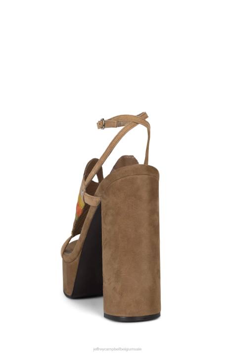 vrouwen Jeffrey Campbell vorsten bruin geel suède combo V2LZ1014 platform sandaal