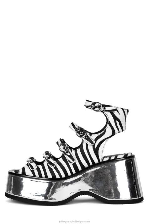 vrouwen Jeffrey Campbell wvlngth-f zwart wit zebra zilver V2LZ224 platform sandaal