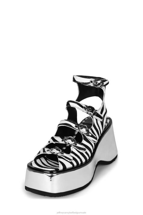 vrouwen Jeffrey Campbell wvlngth-f zwart wit zebra zilver V2LZ224 platform sandaal